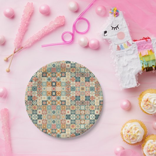 Vintages, Patchwork-Stepplook Pappteller (Party)