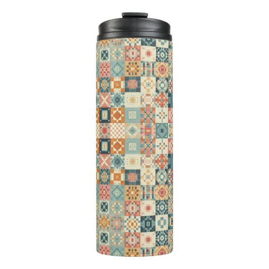 Vintages, Patchwork-Stepplook Thermosbecher (Vorderseite)