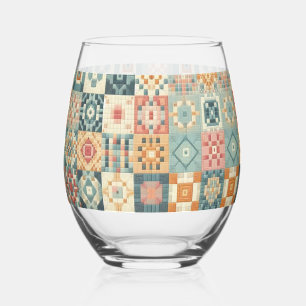 Vintages, Patchwork-Stepplook Weinglas Ohne Stiel