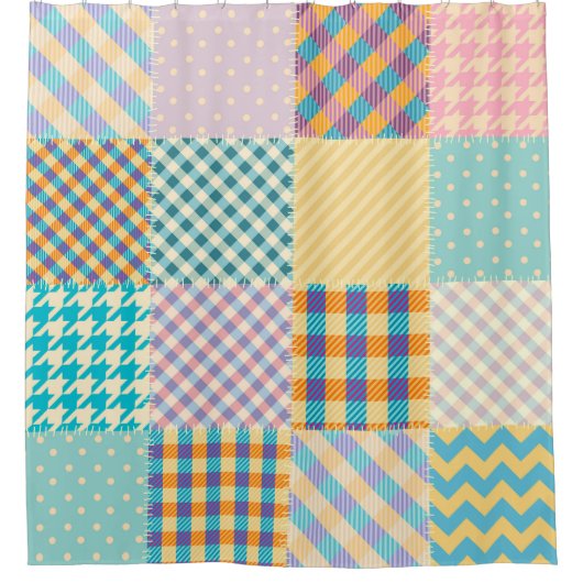 Vintages Patchwork: Textil - Nahtloser Hintergrund Duschvorhang (Vorderseite)