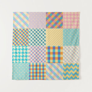 Vintages Patchwork: Textil - Nahtloser Hintergrund Wandteppich