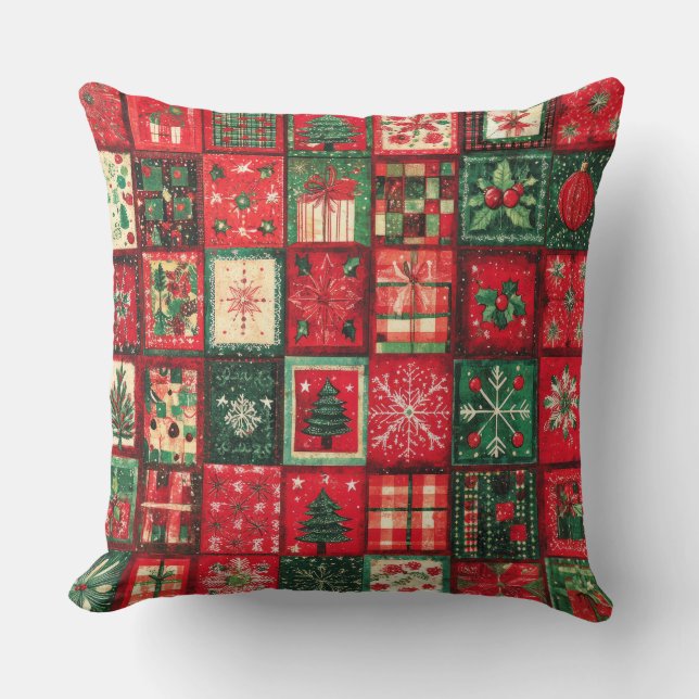 Vintages Patchwork Weihnachtsbaum Kissen (Vorderseite)