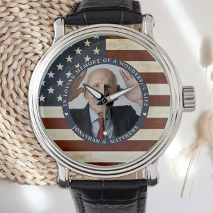 Vintages Patriotic Memorial American Flag Foto Armbanduhr