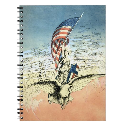 Vintages Patriotikum, Lady, Adler mit amerikanisch Notizblock (Vorderseite)