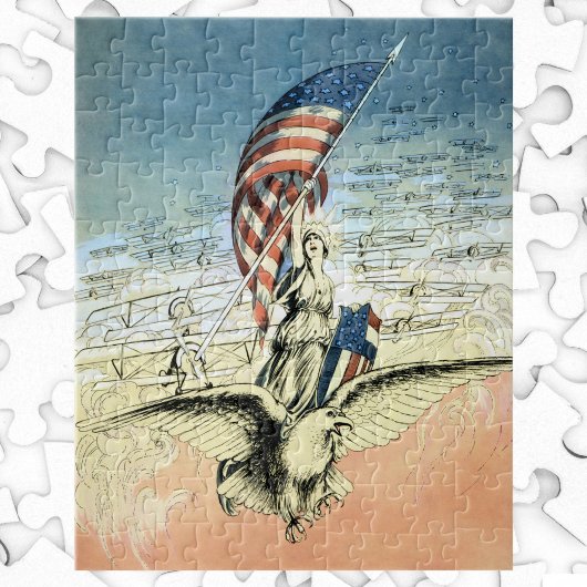 Vintages Patriotikum, Lady, Adler mit amerikanisch Puzzle