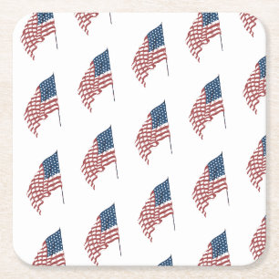 Vintages patriotisches amerikanisches Fahnen im Wi Rechteckiger Pappuntersetzer