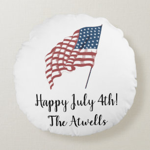Vintages patriotisches amerikanisches Fahnen im Wi Rundes Kissen