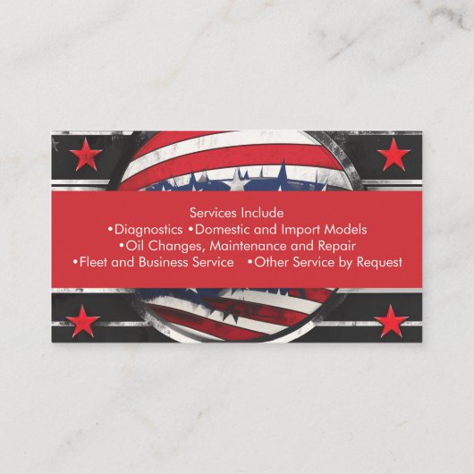 Vintages Patriotisches Auto Mechanisches amerikani Visitenkarte (Rückseite)