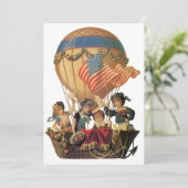 Vintages Patriotisches, Hot Air Ballon Kinder Part Einladung (Stehend Vorderseite)
