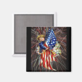 Vintages Patriotisches Kind und Feuerwerk Magnet (Vorderseite/Rückseite)