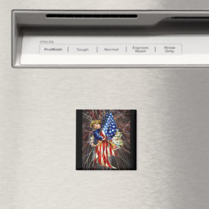 Vintages Patriotisches Kind und Feuerwerk Magnet