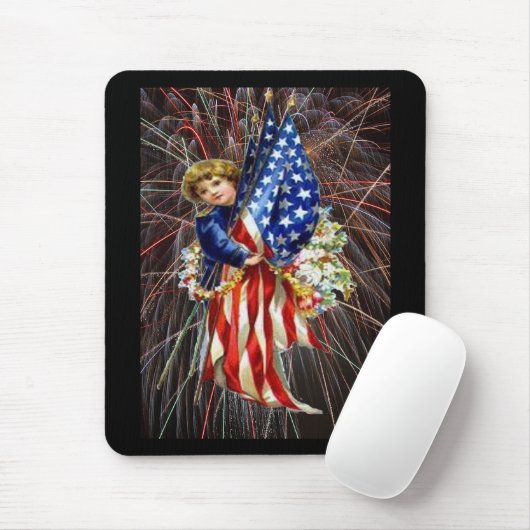 Vintages Patriotisches Kind und Feuerwerk Mousepad (Mit Mouse)
