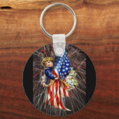 Vintages Patriotisches Kind und Feuerwerk Schlüsselanhänger (Vorderseite)