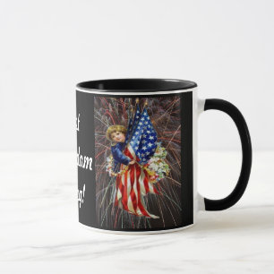 Vintages Patriotisches Kind und Feuerwerk Tasse