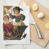 Vintages Patriotisches, Kinder in einem Heißluftba Geschirrtuch (Viertel Falte)