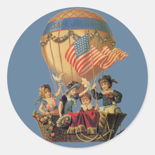 Vintages Patriotisches, Kinder in einem Heißluftba Runder Aufkleber (Vorderseite)