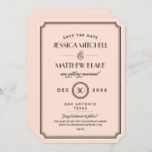 Vintages Peach Art Deco Monogramm Save the Date (Vorne/Hinten)