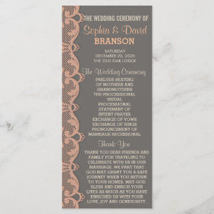 Vintages Peach Gray Lace Hochzeitsprogramm Programm