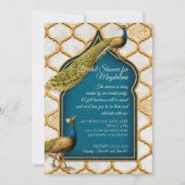 Vintages Peacock Blue Arabesque Gold Brautparty Einladung (Vorderseite)