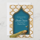 Vintages Peacock Blue Arabesque Gold Brautparty Einladung (Rückseite)