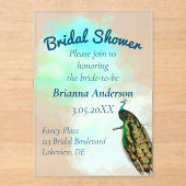 Vintages Peacock-Brautparty Acryleinladungen (Vorderseite)