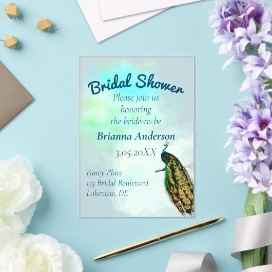 Vintages Peacock-Brautparty Acryleinladungen (In Situ (Hochzeit))