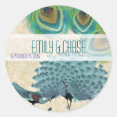 Vintages Peacock Feathers Wedding Siegel Runder Aufkleber (Vorderseite)