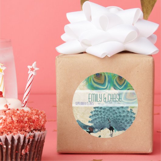 Vintages Peacock Feathers Wedding Siegel Runder Aufkleber (Party)