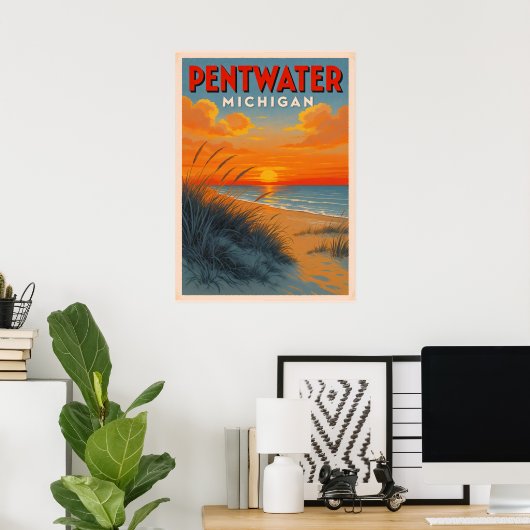 Vintages Pentwater Sunset Poster (Heimbüro)