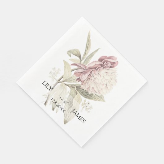 Vintages Peony Botantical Art Wedding Serviette (Ecke)