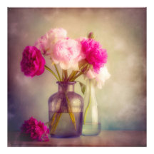 Vintages Peony Bouquet in Glass Vases