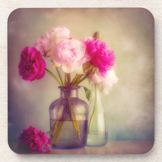 Vintages Peony Bouquet in Glass Vases Getränkeuntersetzer (Vorderseite)
