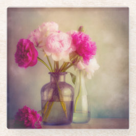 Vintages Peony Bouquet in Glass Vases Glasuntersetzer