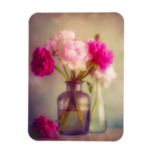 Vintages Peony Bouquet in Glass Vases Magnet
