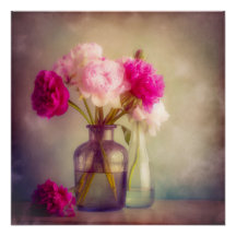 Vintages Peony Bouquet in Glass Vases