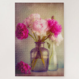 Vintages Peony Bouquet in Glass Vases Puzzle