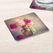 Vintages Peony Bouquet in Glass Vases Rechteckiger Pappuntersetzer (angewinkelt)