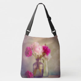 Vintages Peony Bouquet in Glass Vases Tragetaschen Mit Langen Trägern