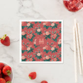 Vintages Peony Pattern - Maroon Hintergrund Serviette (Beispiel)
