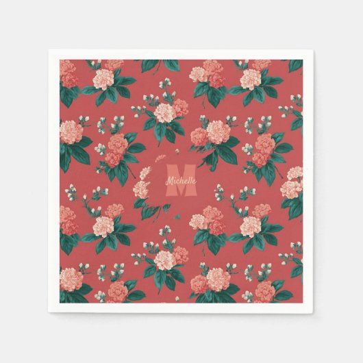Vintages Peony Pattern - Maroon Hintergrund Serviette (Vorderseite)