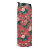 Vintages Peony Pattern - Maroon Hintergrund Thermosbecher (Nach rechts gedreht)