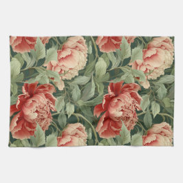 Vintages Peony Tee Handtuch in Korallen, Weiß und