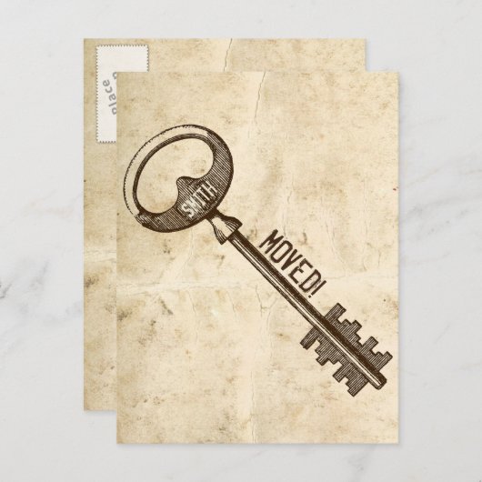 Vintages Pergament Antike Schlüsseländerung Ankündigungspostkarte (Vorne/Hinten)