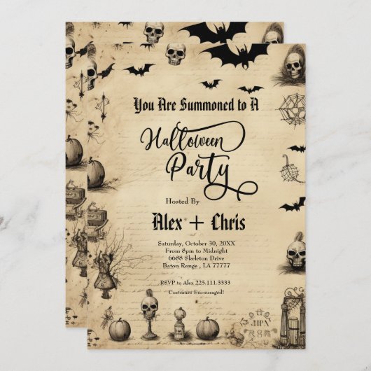 Vintages Pergament Erwachsenes Gotisches Halloween Einladung (Vorne/Hinten)