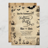 Vintages Pergament Erwachsenes Gotisches Halloween Einladung (Vorne/Hinten)