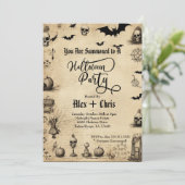 Vintages Pergament Erwachsenes Gotisches Halloween Einladung (Stehend Vorderseite)