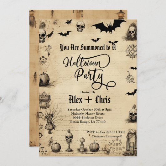 Vintages Pergament Erwachsenes Gotisches Halloween Einladung (Vorne/Hinten)