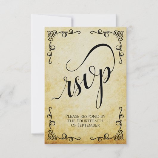 Vintages Pergament Hochzeit in Calligrafie RSVP Karte (Vorderseite)