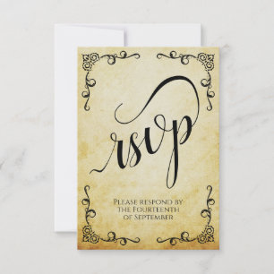 Vintages Pergament Hochzeit in Calligrafie RSVP Karte