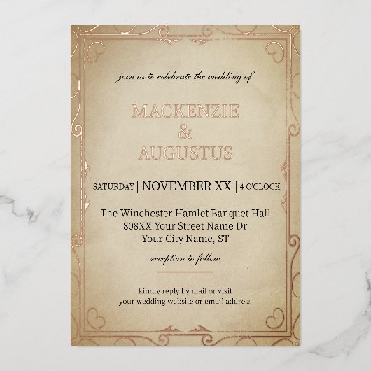 Vintages Pergament mit Goldhochzeit Folieneinladung (Vorderseite)